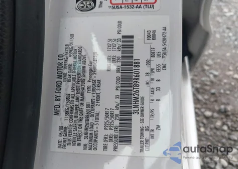 2009 Lincoln Mkz из США, поврежденный, VIN 3LNHM26T89R601881